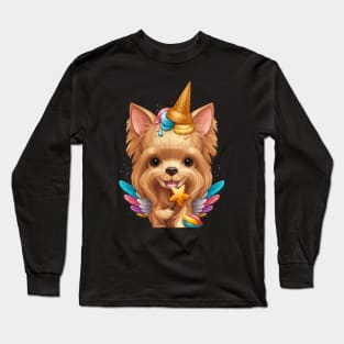 Yorkshire Terrier Ice Cream Unicorn Long Sleeve T-Shirt